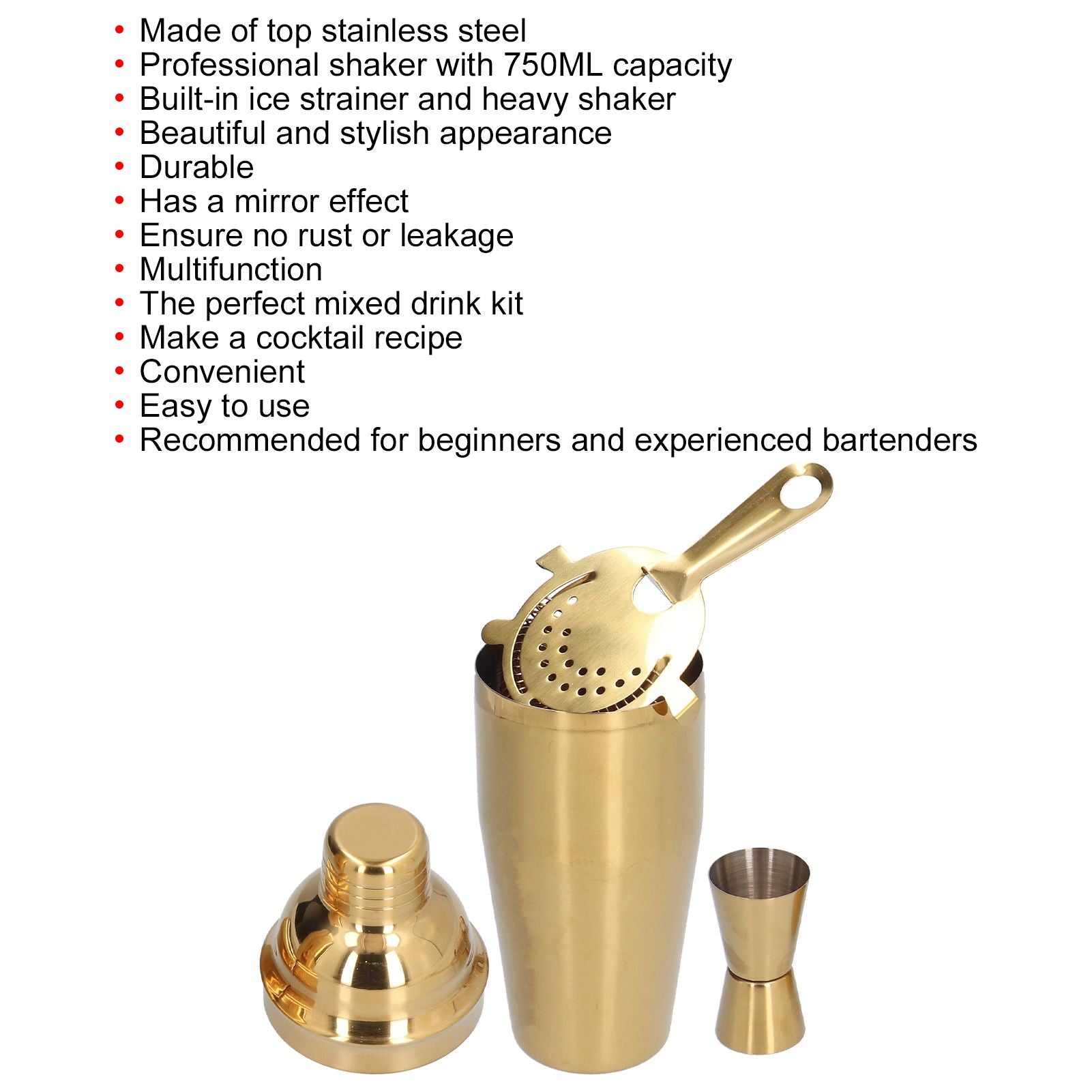 Cocktail Set Fashionable 750ml Stainless Steel Barware Tool Kit with Strainer Measure Cup Shaker for V1294-YM0523-3118210297312