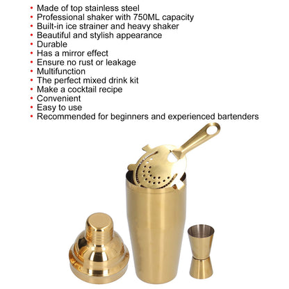 Cocktail Set Fashionable 750ml Stainless Steel Barware Tool Kit with Strainer Measure Cup Shaker for V1294-YM0523-3118210297312