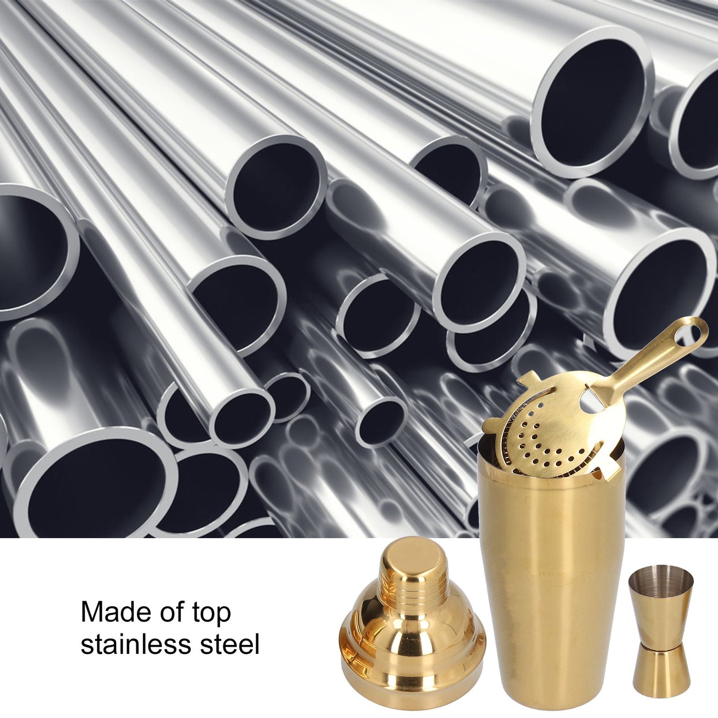 Cocktail Set Fashionable 750ml Stainless Steel Barware Tool Kit with Strainer Measure Cup Shaker for V1294-YM0523-3118210297312