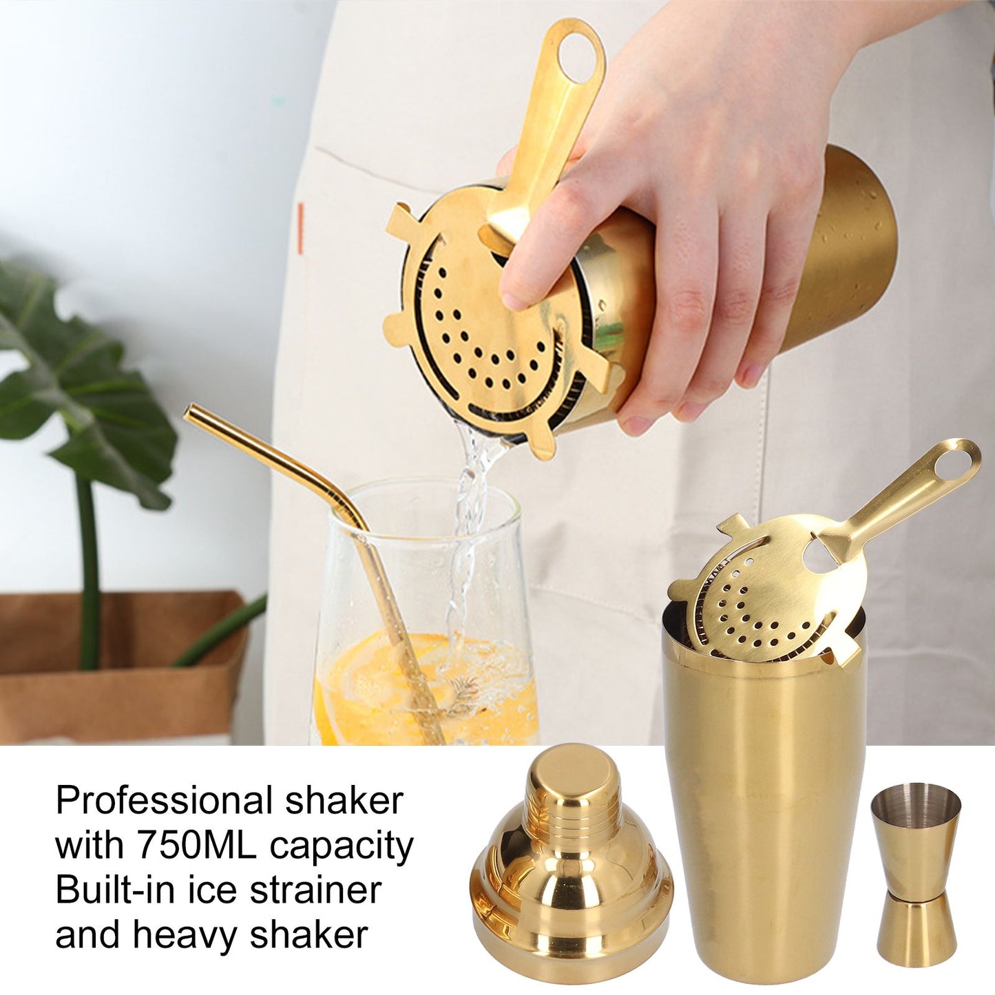 Cocktail Set Fashionable 750ml Stainless Steel Barware Tool Kit with Strainer Measure Cup Shaker for V1294-YM0523-3118210297312