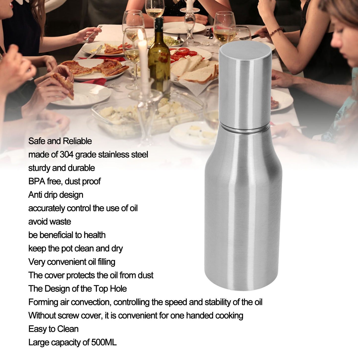 Stainless Steel Olive Oil Dispenser 500ML Leak Proof Dust Proof Kitchen Olive Oil DecanterSilver V1294-YM0523-3118210297411