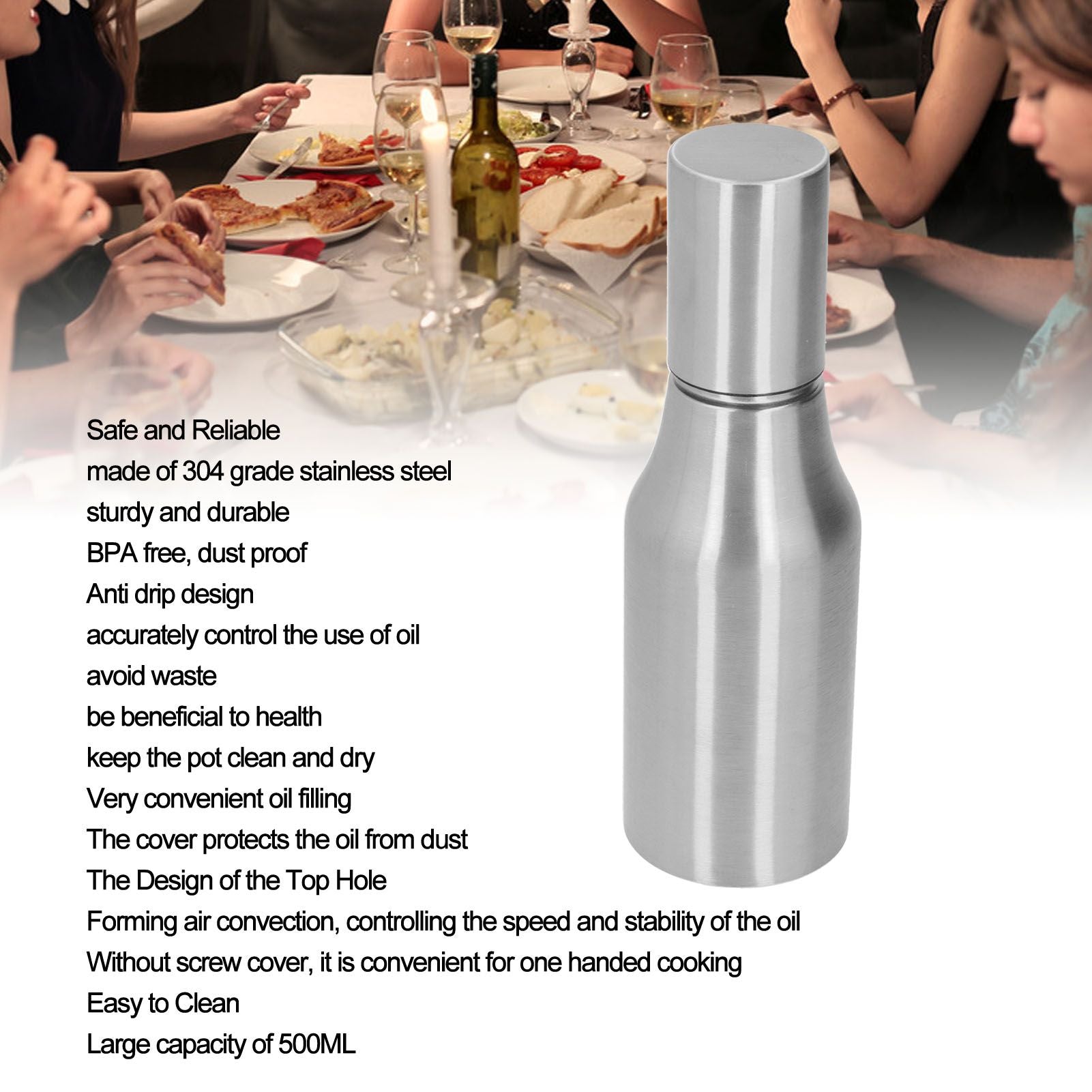 Stainless Steel Olive Oil Dispenser 500ML Leak Proof Dust Proof Kitchen Olive Oil DecanterSilver V1294-YM0523-3118210297411