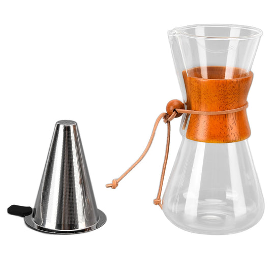 550ml Pour Over Coffee Dripper Bamboo Classic Heat Resistant Glass Coffee Maker for Home Office Coffee Shop V1294-YM0523-3118210299111