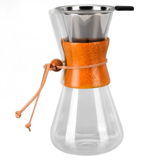 550ml Pour Over Coffee Dripper Bamboo Classic Heat Resistant Glass Coffee Maker for Home Office Coffee Shop V1294-YM0523-3118210299111