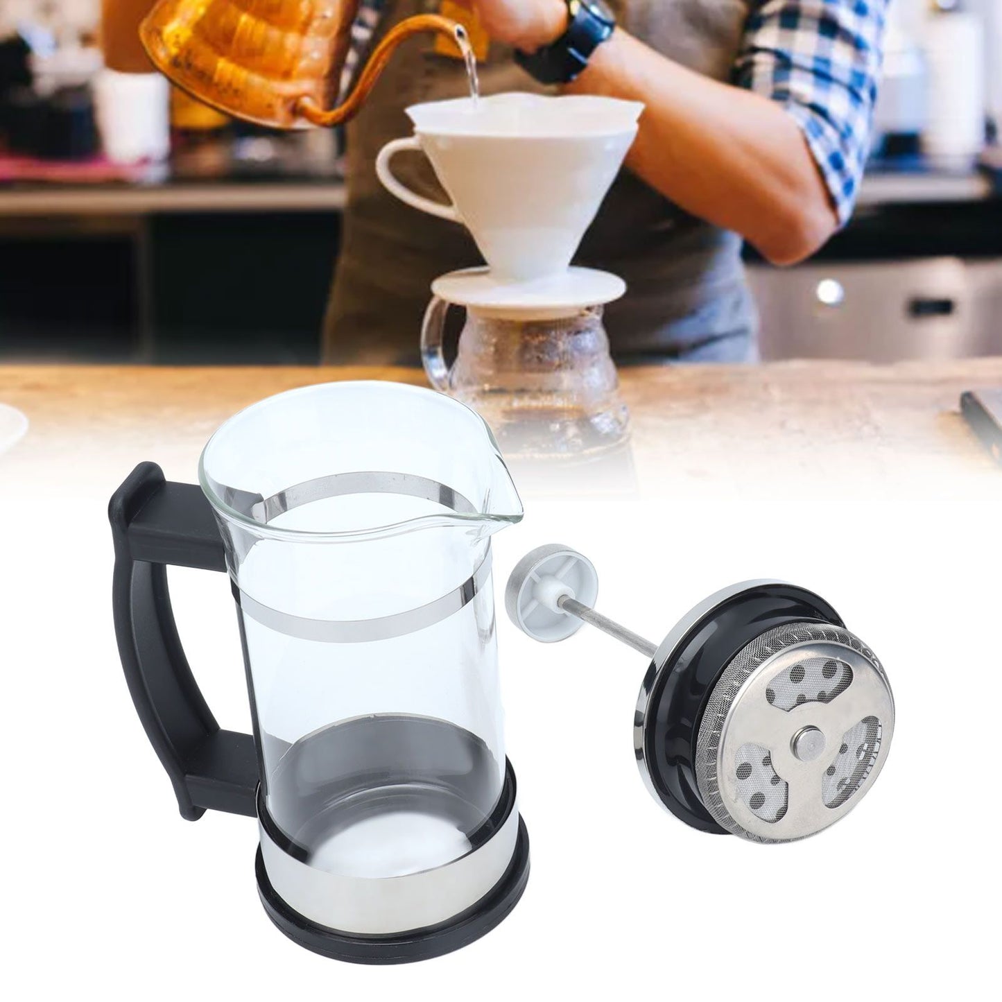 350ml Hand Brewing Coffee Press Pot Heat Resistant Coffee Tea Maker Pot Kettle for Home Office V1294-YM0523-3118210299811