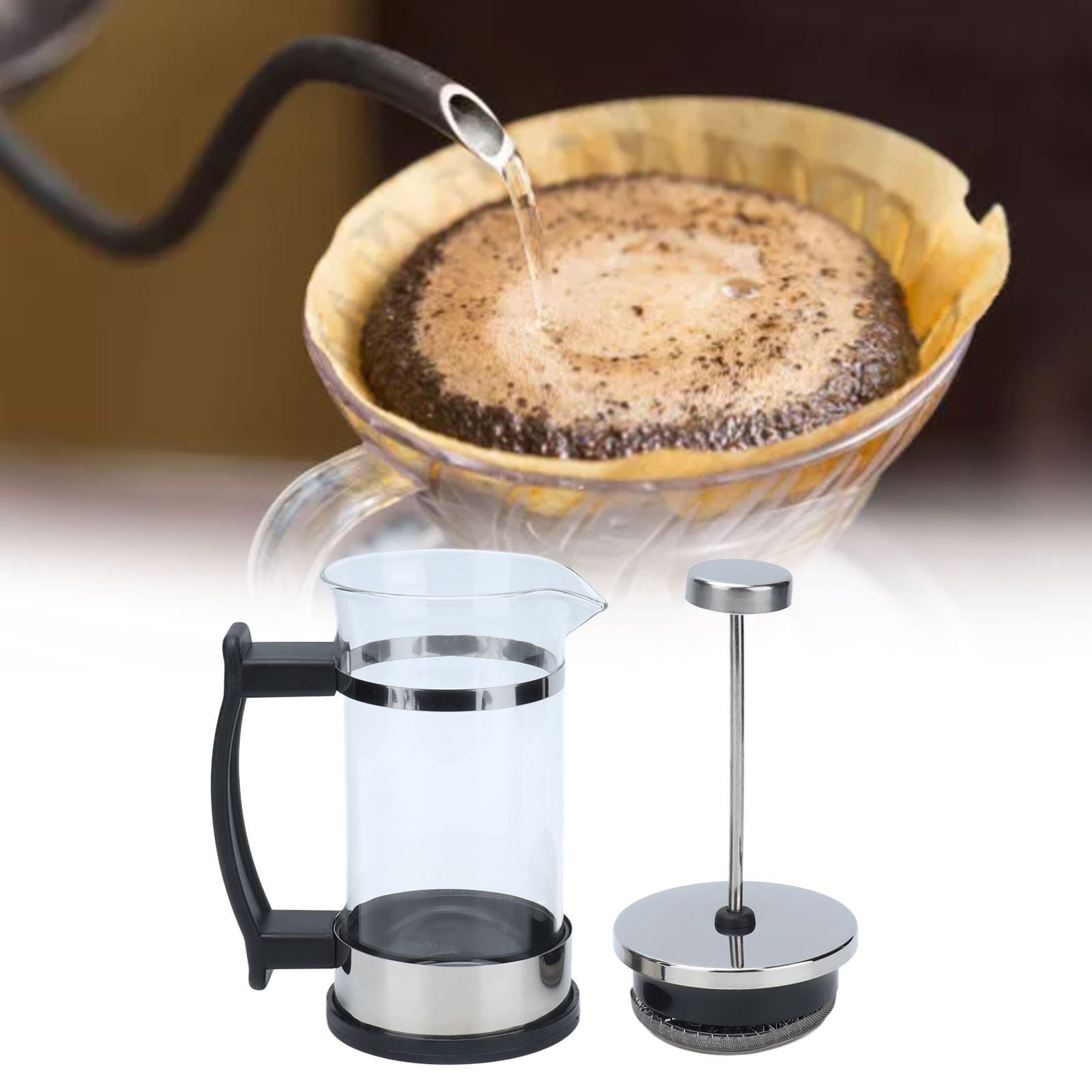 350ml Hand Brewing Coffee Press Pot Heat Resistant Coffee Tea Maker Pot Kettle for Home Office V1294-YM0523-3118210299811