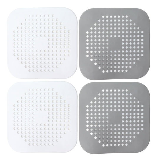 4 Pcs Drain Hair Catcher Square TPR Shower Hair Stopper with Suction Cup for Bathroom Bathtub Kitchen Grey V1294-YM0523-3118210302911