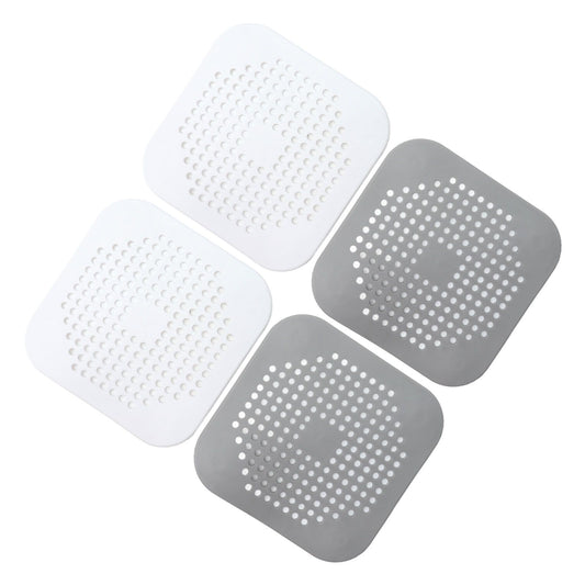 4 Pcs Drain Hair Catcher Square TPR Shower Hair Stopper with Suction Cup for Bathroom Bathtub Kitchen Grey V1294-YM0523-3118210302911