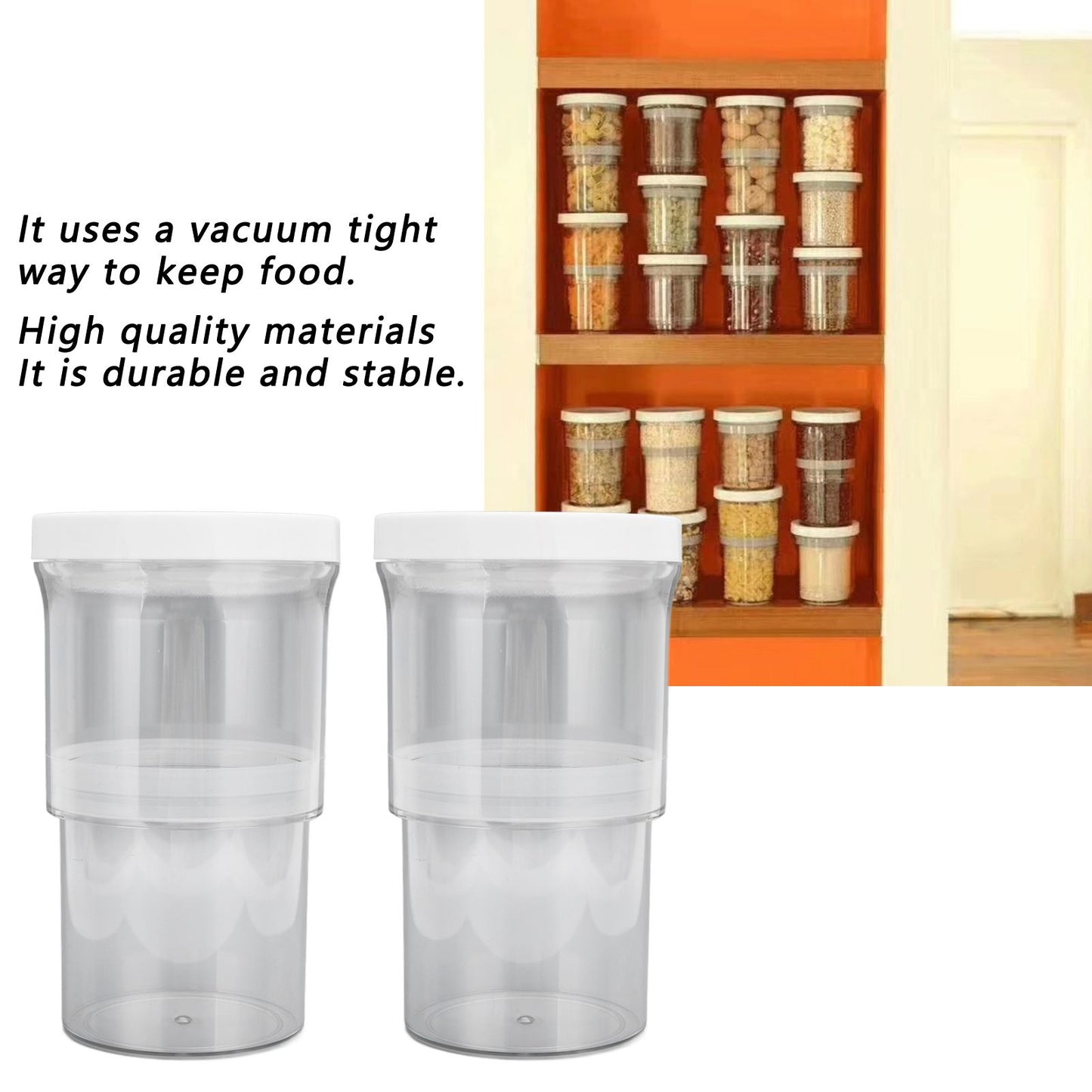 2Pcs Vacuum Container Push Type Retractable Adjustable Food Storage Box with Cover for Kitchen Home V1294-YM0523-3118210303011