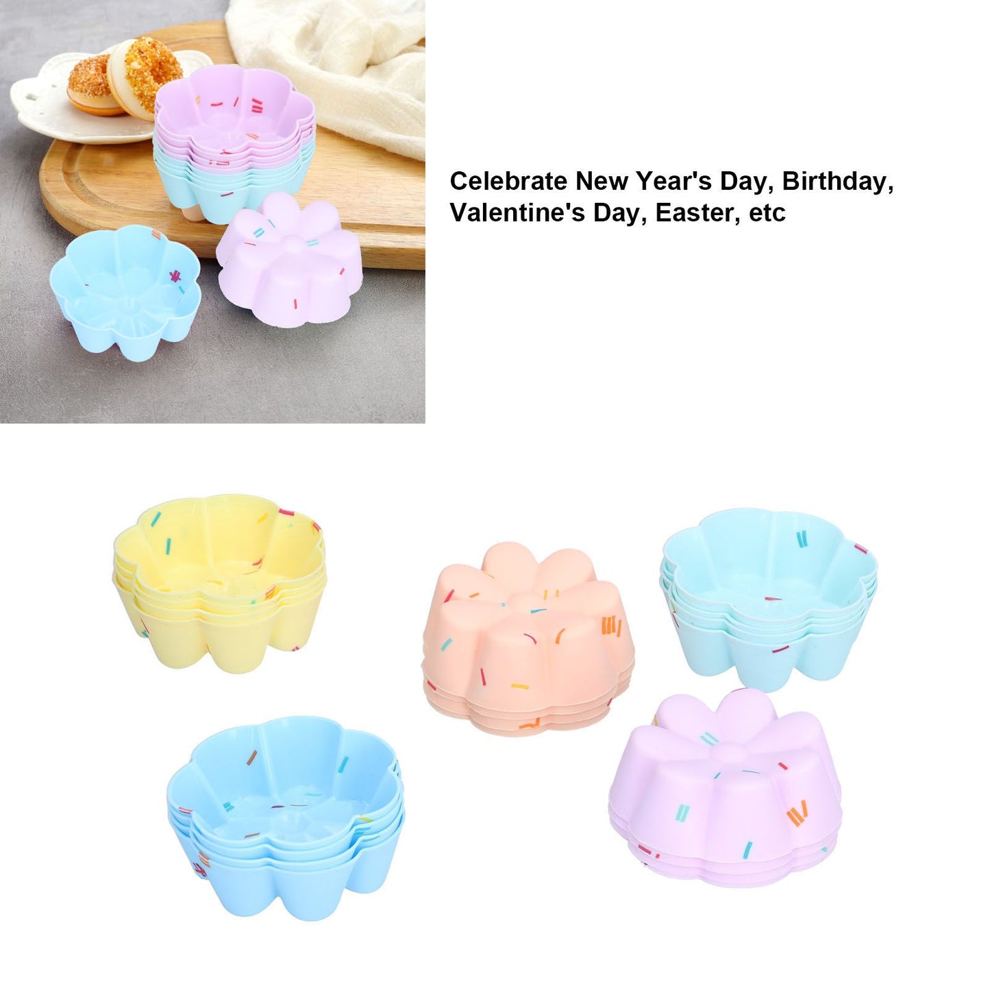20Pcs Cupcake Baking Mould Silicone Muffin Cups Cupcake Moulds Jelly Pudding Mold7 Petal Flower Set V1294-YM0523-3118210304312