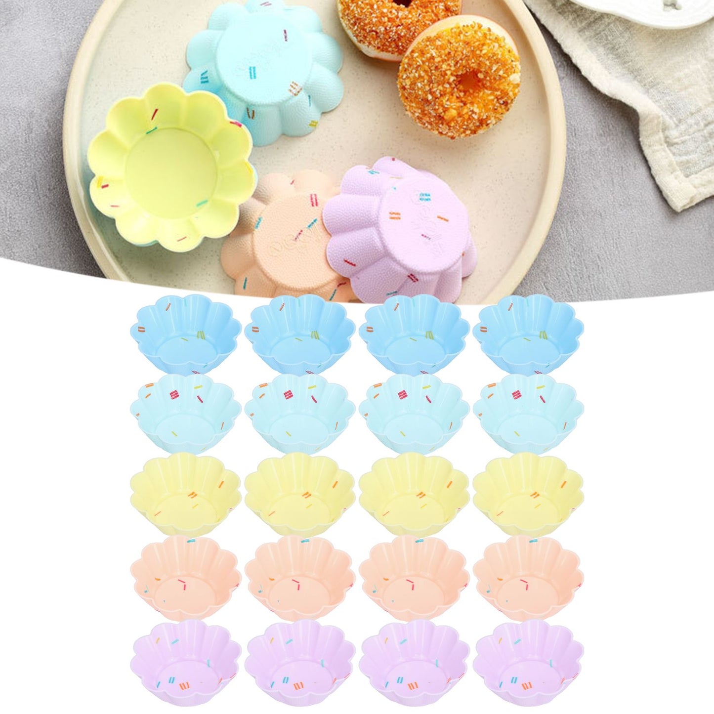 20Pcs Small Cake Cup Baking Mold Reusable Easy Clean Silicone Mini Cupcake Holders10 Petal Flower Set V1294-YM0523-3118210304411