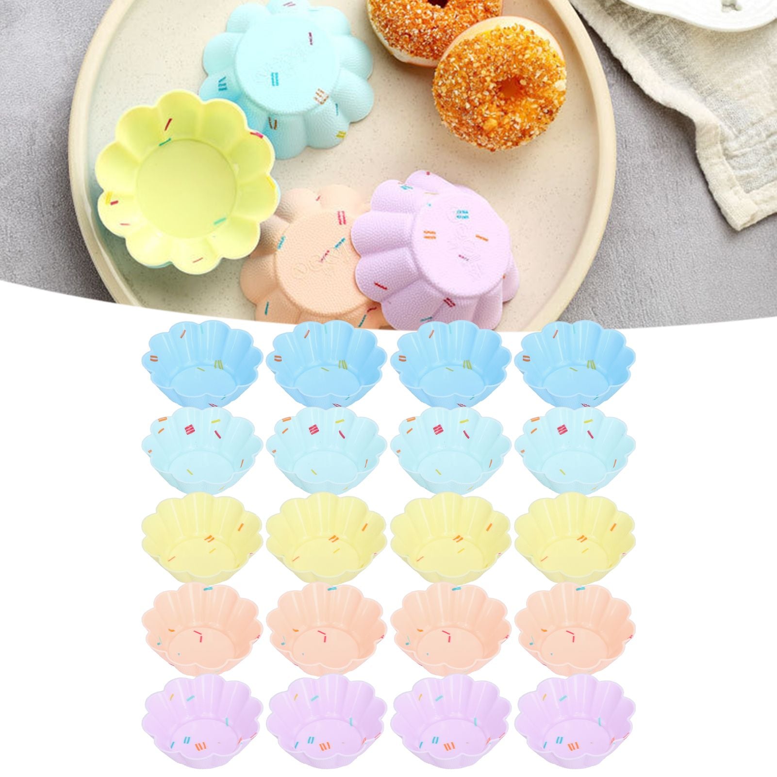 20Pcs Small Cake Cup Baking Mold Reusable Easy Clean Silicone Mini Cupcake Holders10 Petal Flower Set V1294-YM0523-3118210304411