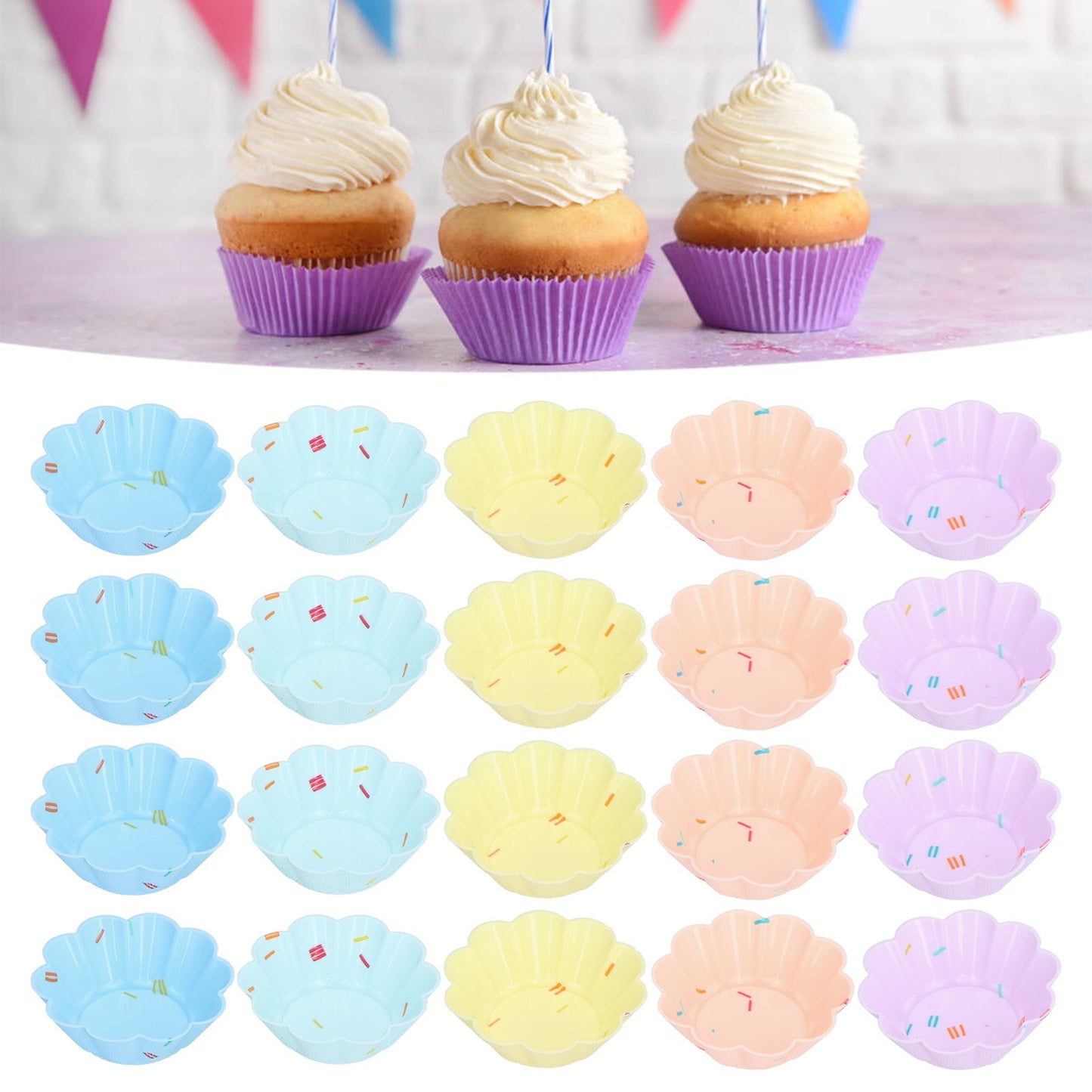 20Pcs Small Cake Cup Baking Mold Reusable Easy Clean Silicone Mini Cupcake Holders10 Petal Flower Set V1294-YM0523-3118210304411