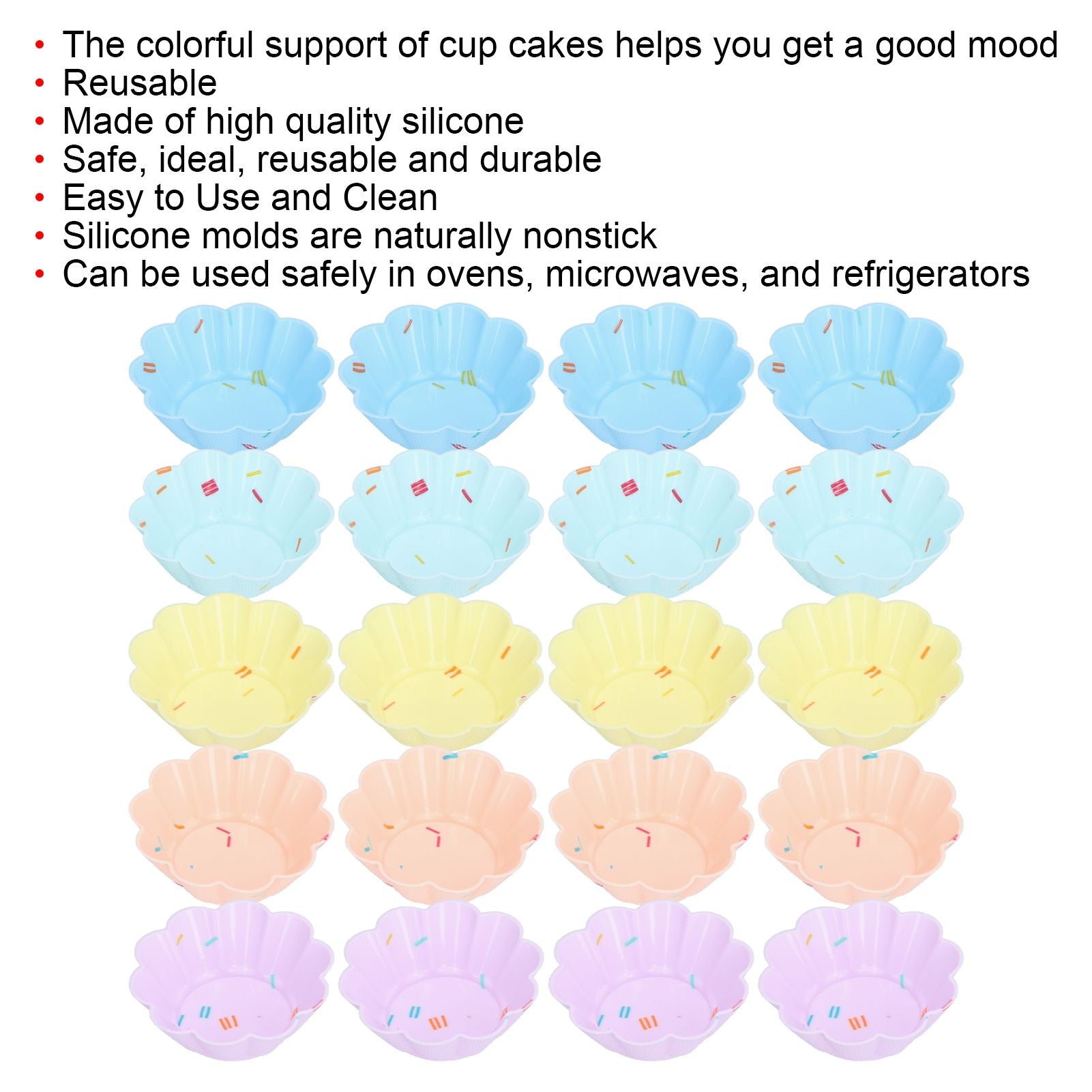 20Pcs Small Cake Cup Baking Mold Reusable Easy Clean Silicone Mini Cupcake Holders10 Petal Flower Set V1294-YM0523-3118210304411