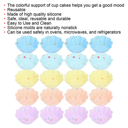 20Pcs Small Cake Cup Baking Mold Reusable Easy Clean Silicone Mini Cupcake Holders10 Petal Flower Set V1294-YM0523-3118210304411