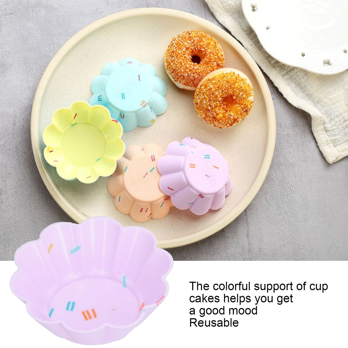 20Pcs Small Cake Cup Baking Mold Reusable Easy Clean Silicone Mini Cupcake Holders10 Petal Flower Set V1294-YM0523-3118210304411