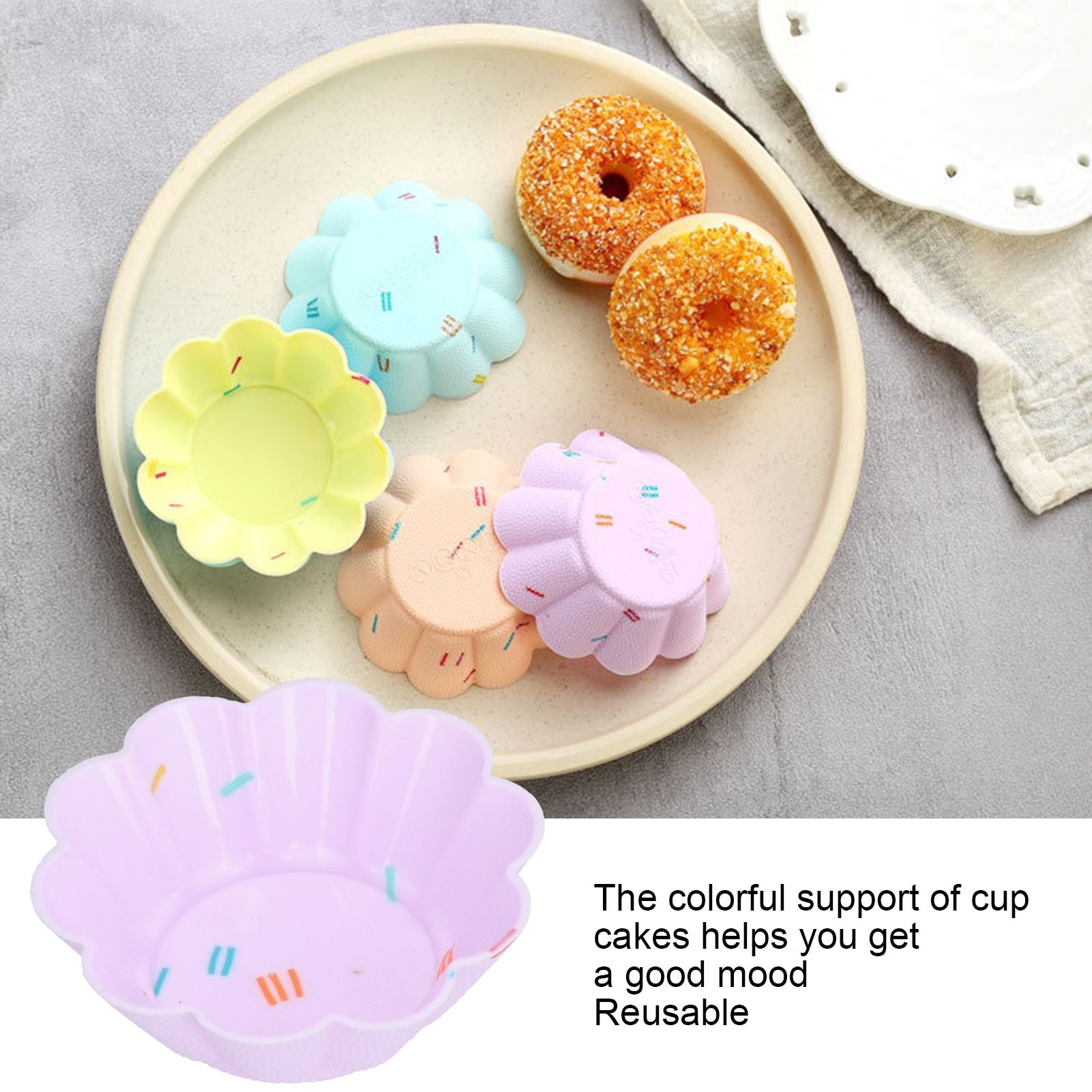 20Pcs Small Cake Cup Baking Mold Reusable Easy Clean Silicone Mini Cupcake Holders10 Petal Flower Set V1294-YM0523-3118210304411