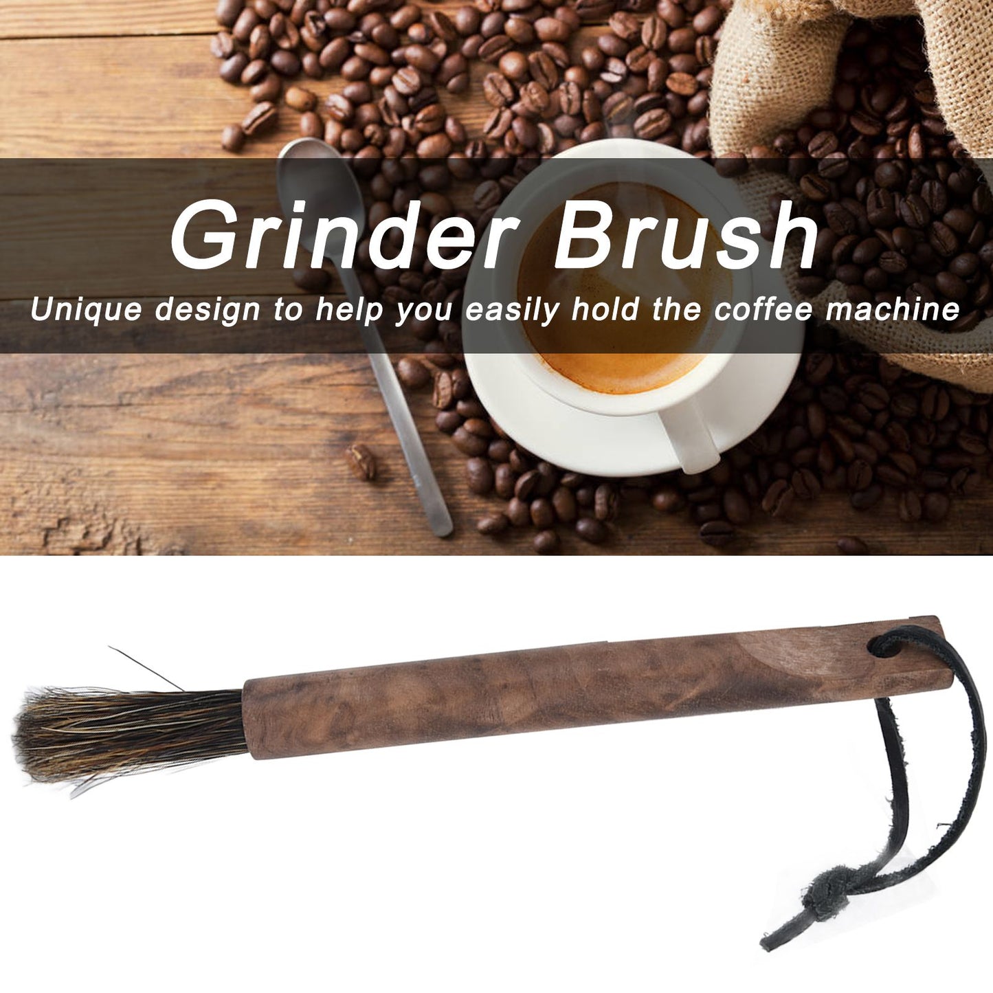 Coffee Grinder Cleaning Brush Wood Handle Natural Bristles Coffee Grinder Brush for Home Kitchen V1294-YM0523-3118210304911