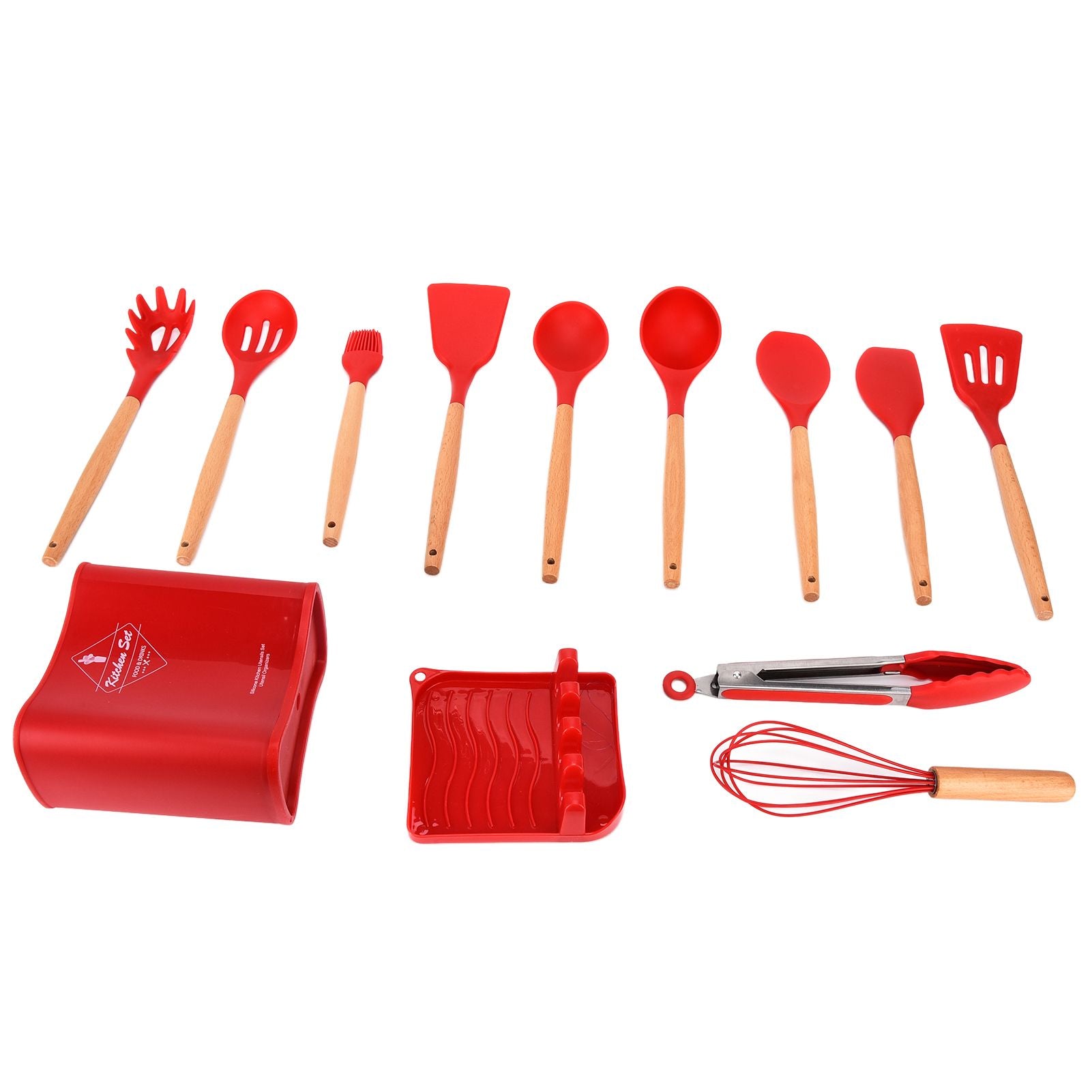 13Pcs Silicone Cooking Utensils Set Non Stick Spatula Shovel Wooden Handle Cooking Tools Set Kitchen Supplies V1294-YM0523-3118210305811