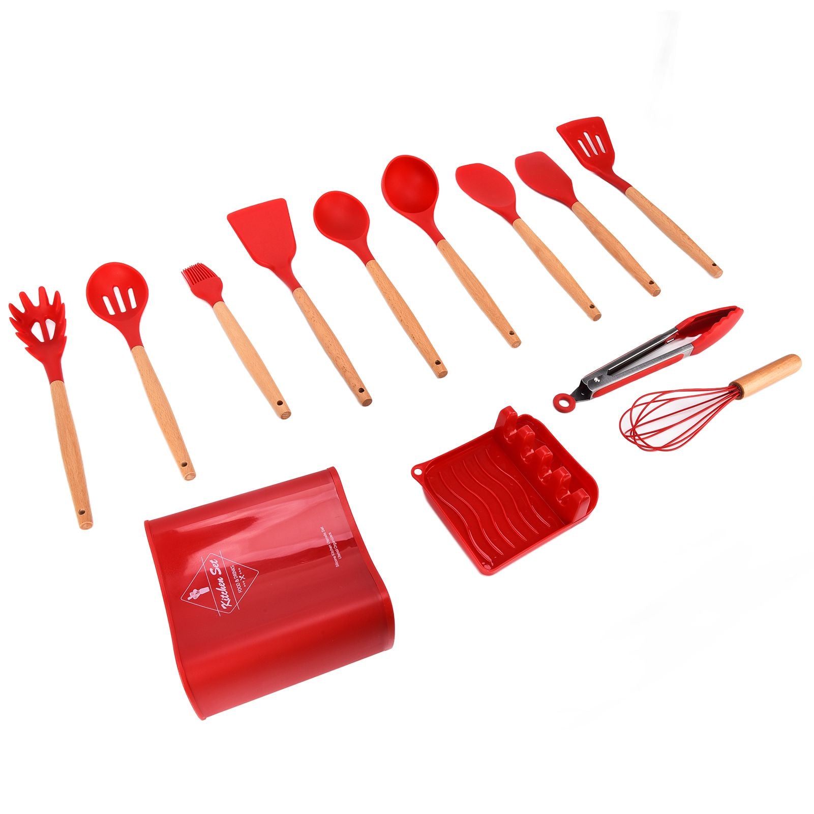 13Pcs Silicone Cooking Utensils Set Non Stick Spatula Shovel Wooden Handle Cooking Tools Set Kitchen Supplies V1294-YM0523-3118210305811