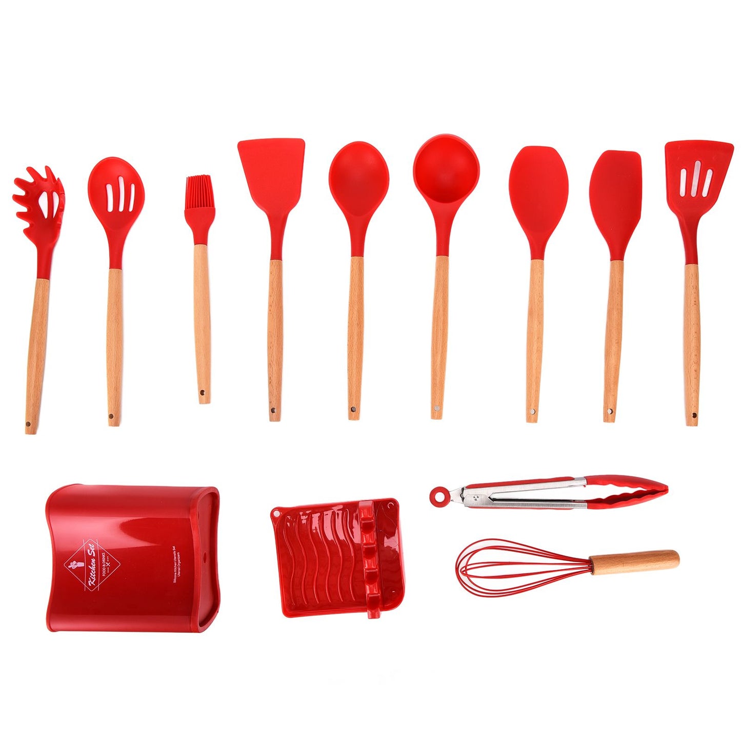 13Pcs Silicone Cooking Utensils Set Non Stick Spatula Shovel Wooden Handle Cooking Tools Set Kitchen Supplies V1294-YM0523-3118210305811
