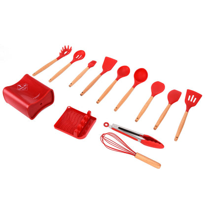 13Pcs Silicone Cooking Utensils Set Non Stick Spatula Shovel Wooden Handle Cooking Tools Set Kitchen Supplies V1294-YM0523-3118210305811