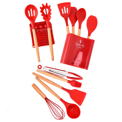 13Pcs Silicone Cooking Utensils Set Non Stick Spatula Shovel Wooden Handle Cooking Tools Set Kitchen Supplies V1294-YM0523-3118210305811