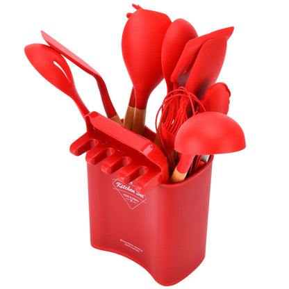 13Pcs Silicone Cooking Utensils Set Non Stick Spatula Shovel Wooden Handle Cooking Tools Set Kitchen Supplies V1294-YM0523-3118210305811