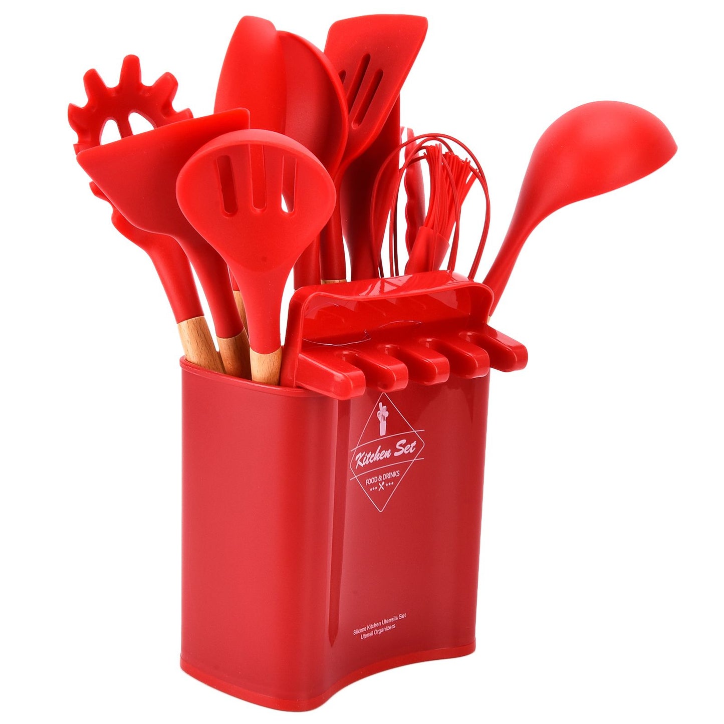13Pcs Silicone Cooking Utensils Set Non Stick Spatula Shovel Wooden Handle Cooking Tools Set Kitchen Supplies V1294-YM0523-3118210305811
