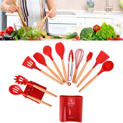 13Pcs Silicone Cooking Utensils Set Non Stick Spatula Shovel Wooden Handle Cooking Tools Set Kitchen Supplies V1294-YM0523-3118210305811