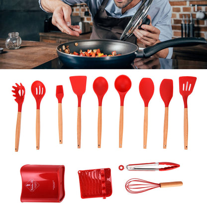 13Pcs Silicone Cooking Utensils Set Non Stick Spatula Shovel Wooden Handle Cooking Tools Set Kitchen Supplies V1294-YM0523-3118210305811