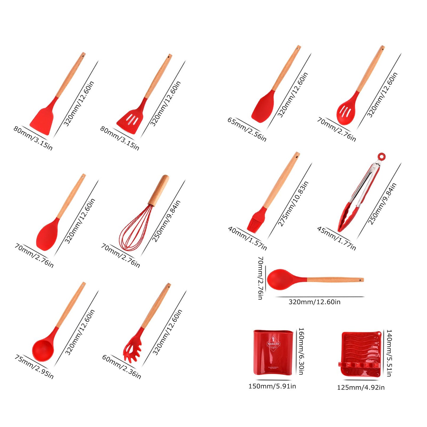 13Pcs Silicone Cooking Utensils Set Non Stick Spatula Shovel Wooden Handle Cooking Tools Set Kitchen Supplies V1294-YM0523-3118210305811