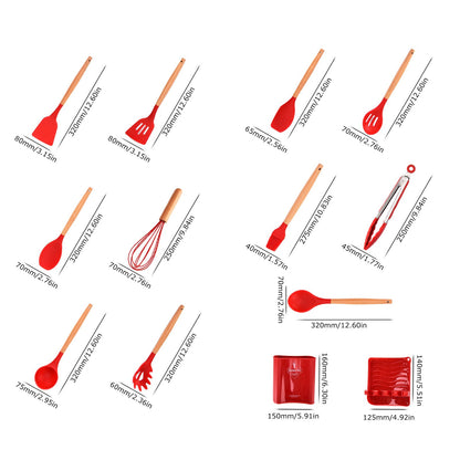 13Pcs Silicone Cooking Utensils Set Non Stick Spatula Shovel Wooden Handle Cooking Tools Set Kitchen Supplies V1294-YM0523-3118210305811