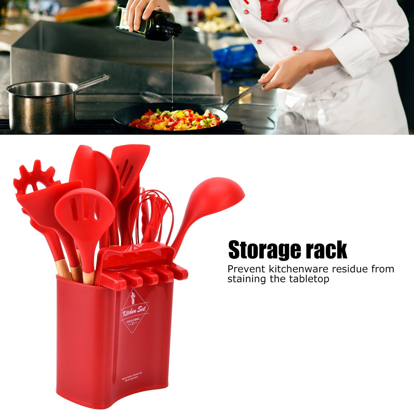 13Pcs Silicone Cooking Utensils Set Non Stick Spatula Shovel Wooden Handle Cooking Tools Set Kitchen Supplies V1294-YM0523-3118210305811