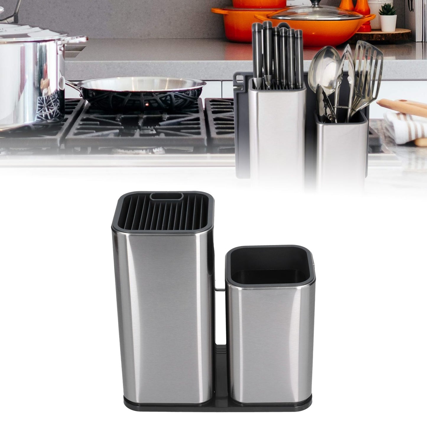 2 in 1 Knife Holder with Cutting Board Organizer Stainless Steel Kitchen Storage Accessory V1294-YM0523-3118210306411