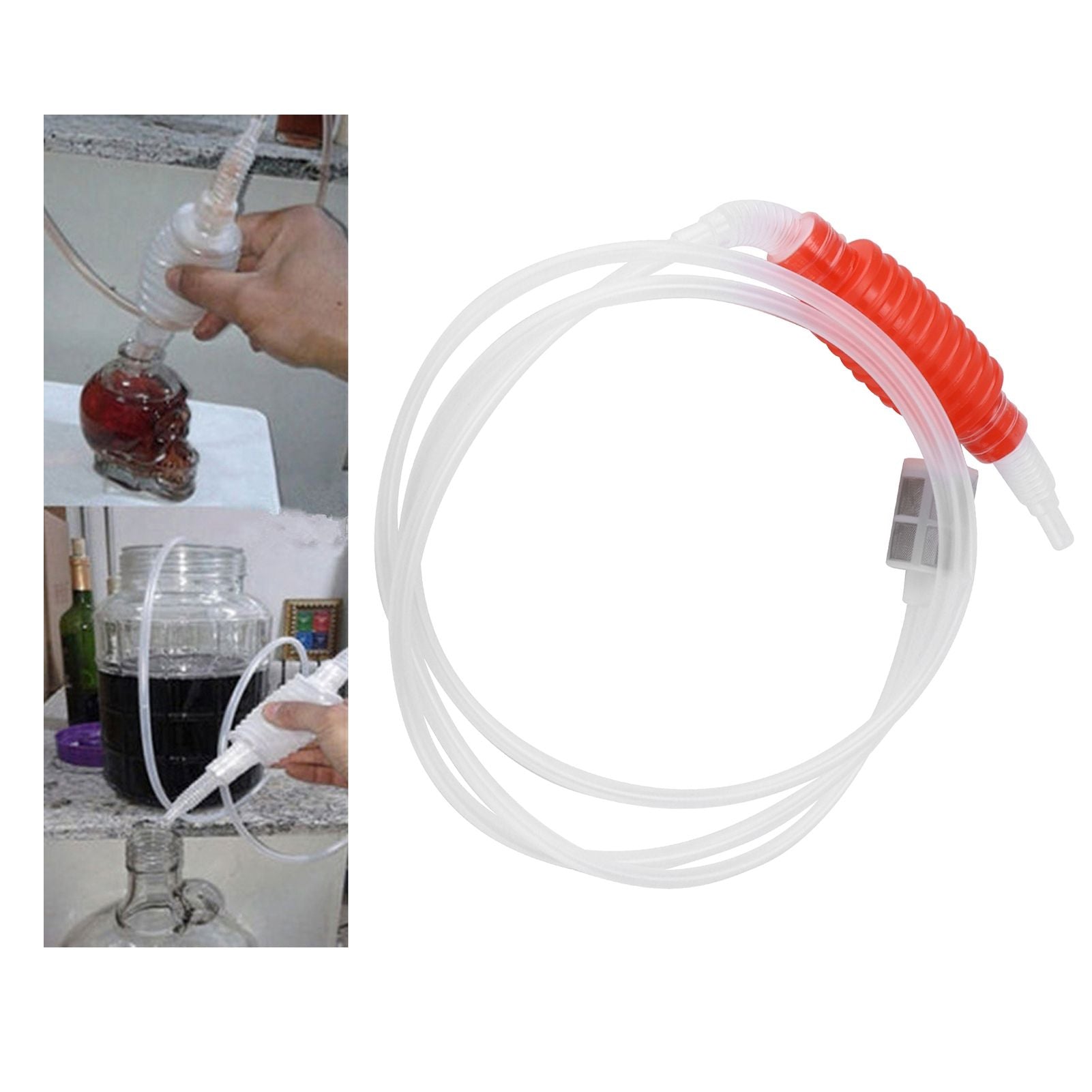 Homebrew Siphon Hose Manual Soft Plastic Syphon Tube Wine Beer Making Brewing Equipment ToolRed V1294-YM0523-3118210307411