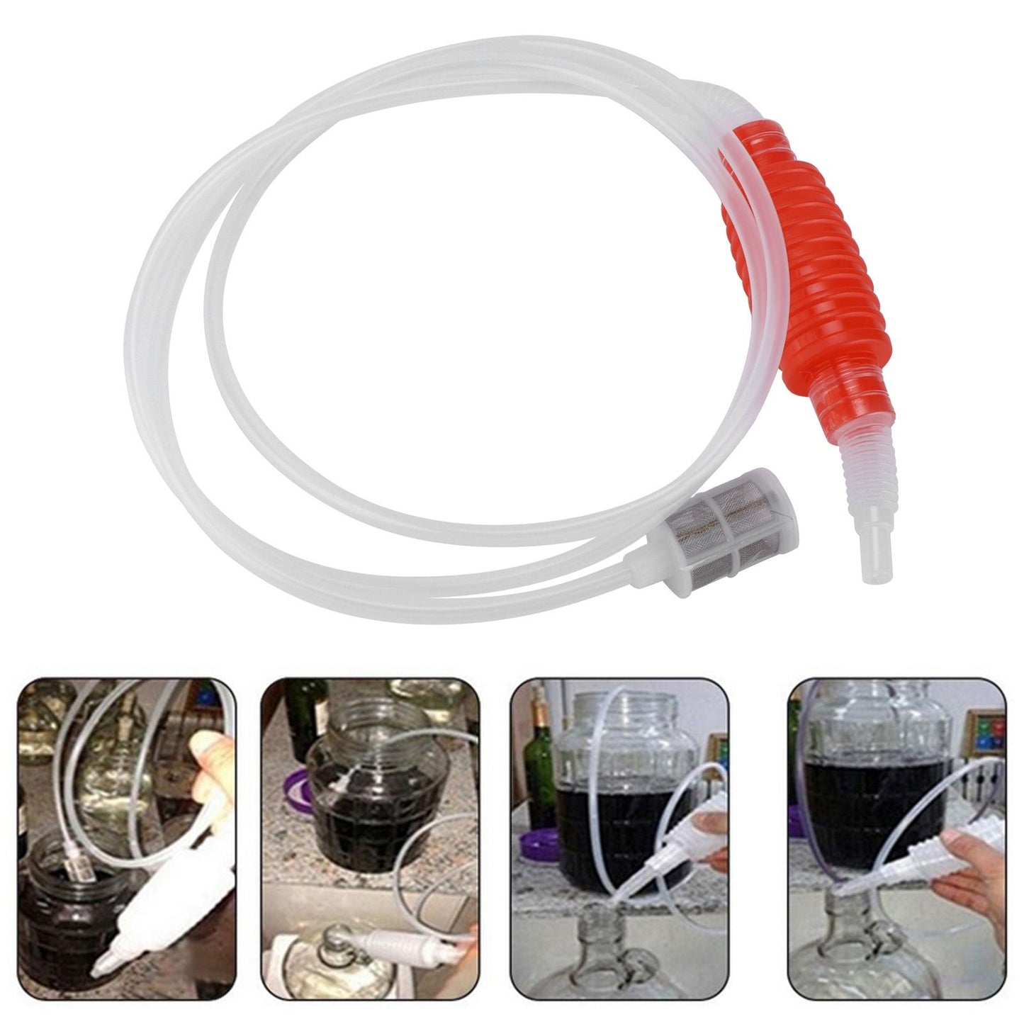 Homebrew Siphon Hose Manual Soft Plastic Syphon Tube Wine Beer Making Brewing Equipment ToolRed V1294-YM0523-3118210307411