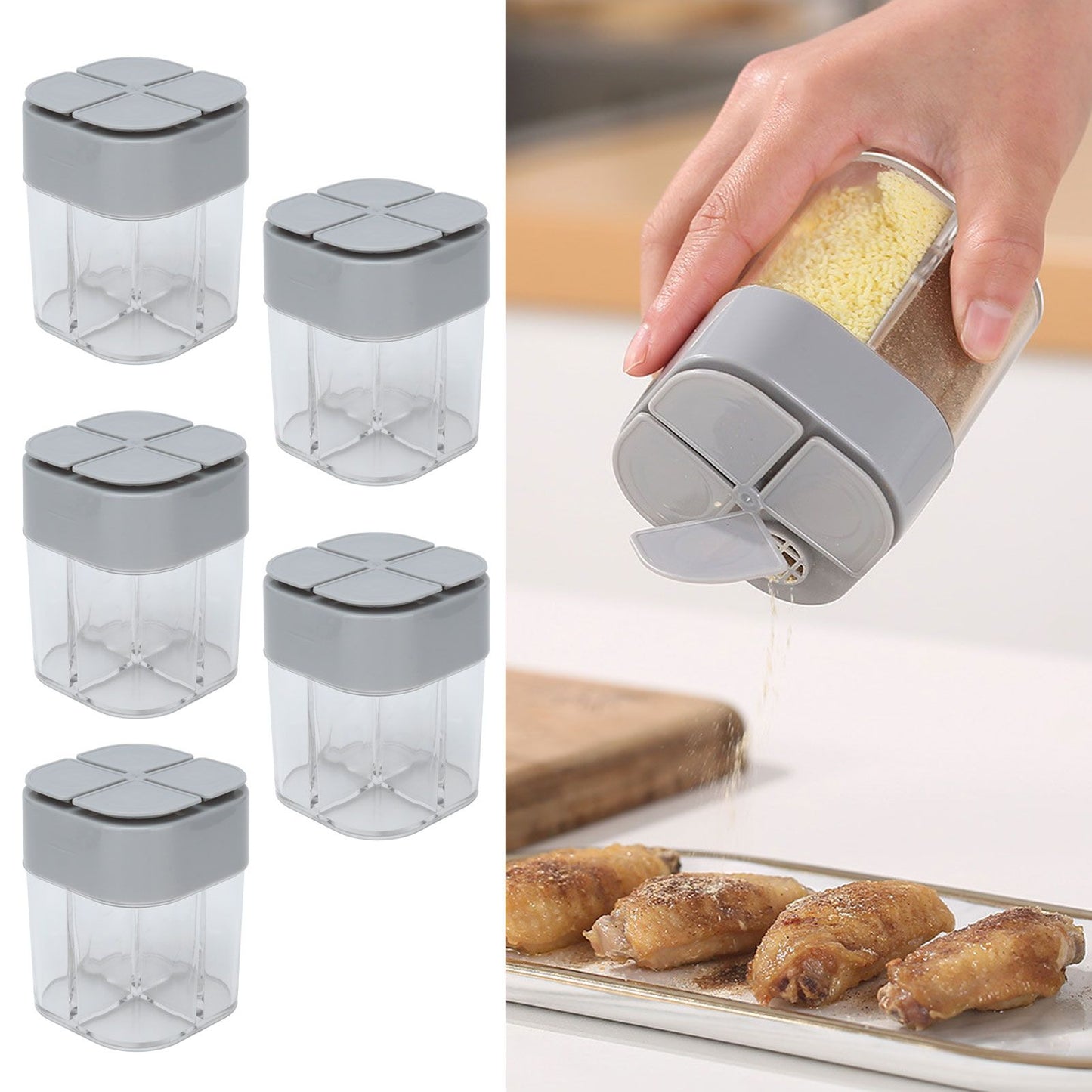 5pcs 4 in 1 Spice Container Seasoning Spice Shaker with Sealed Lid for Home Restaurant Kitchen V1294-YM0523-3118210309411