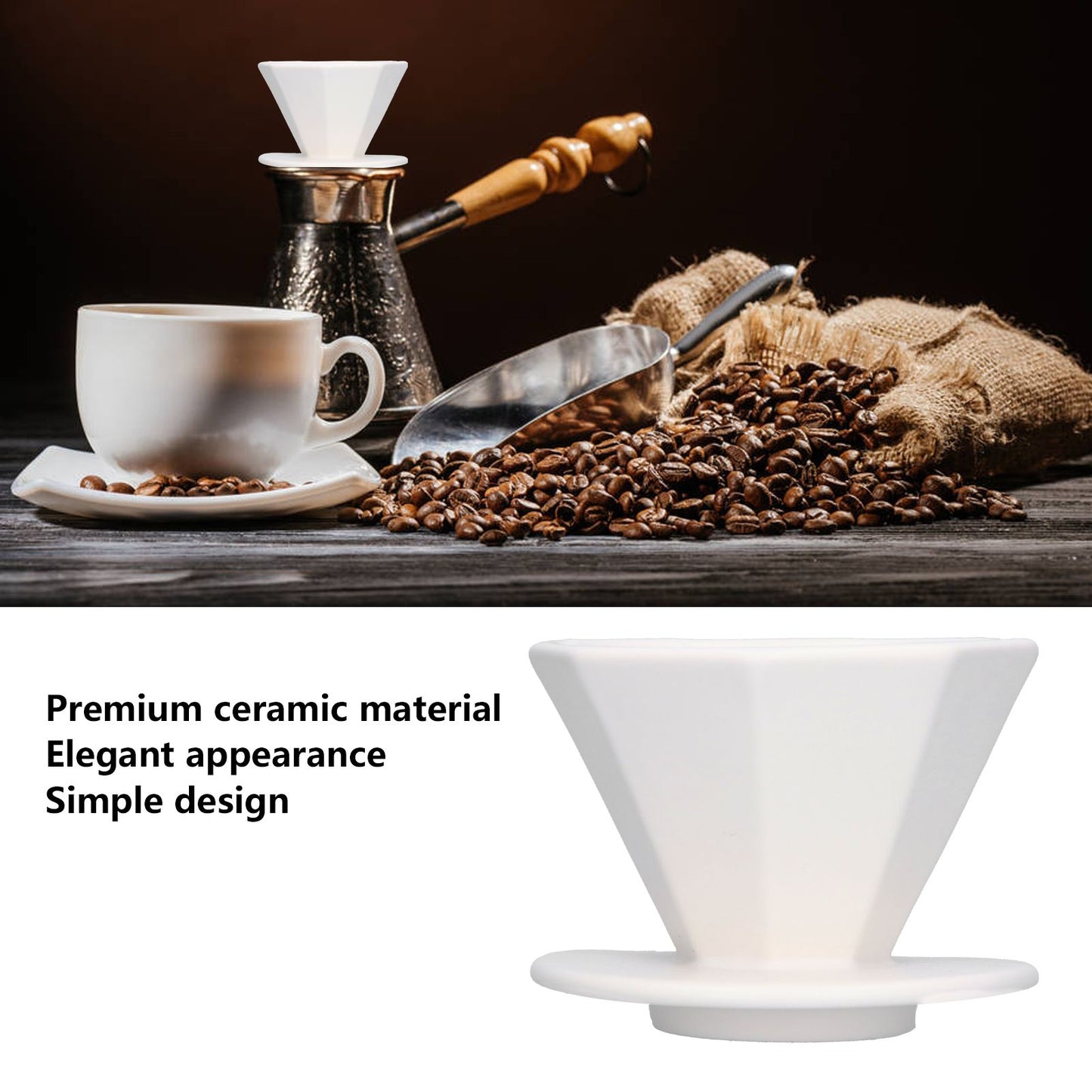 Coffee Dripper Ceramic Convenient Reliable Exquisite Portable Size Simple Design Pour Over Coffee DripperWhite V1294-YM0523-3118210311111