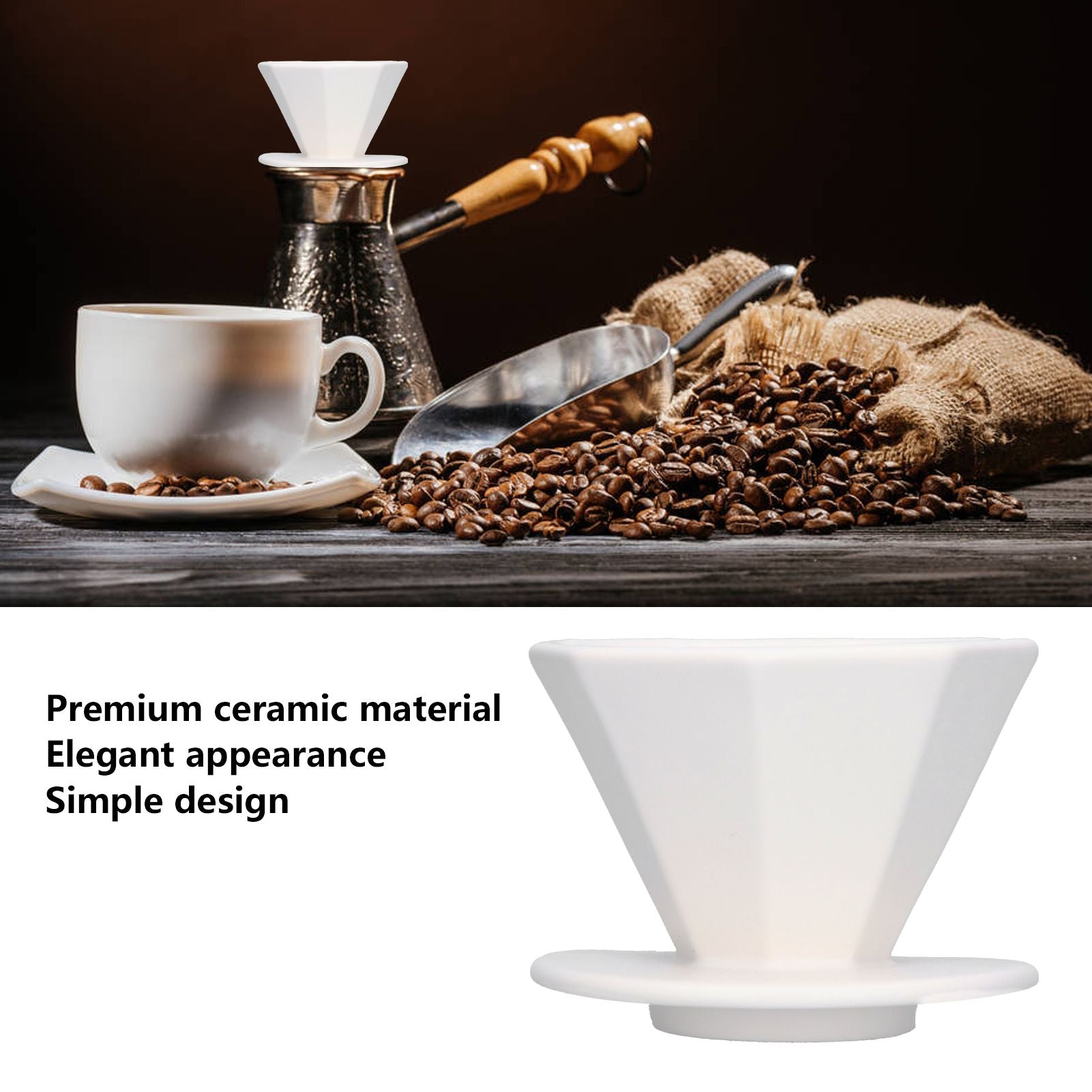 Coffee Dripper Ceramic Convenient Reliable Exquisite Portable Size Simple Design Pour Over Coffee DripperWhite V1294-YM0523-3118210311111