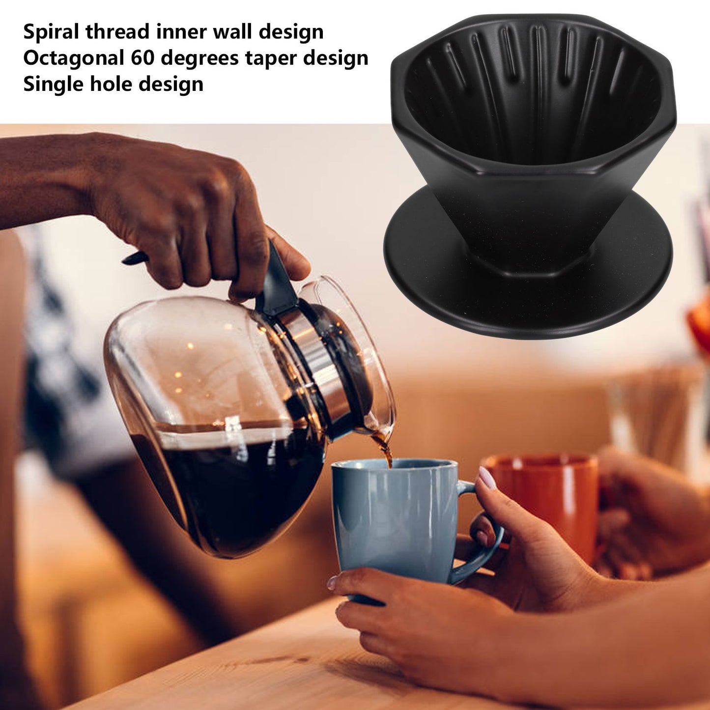 Coffee Dripper Ceramic Convenient Reliable Exquisite Portable Size Simple Design Pour Over Coffee DripperBlack V1294-YM0523-3118210311112