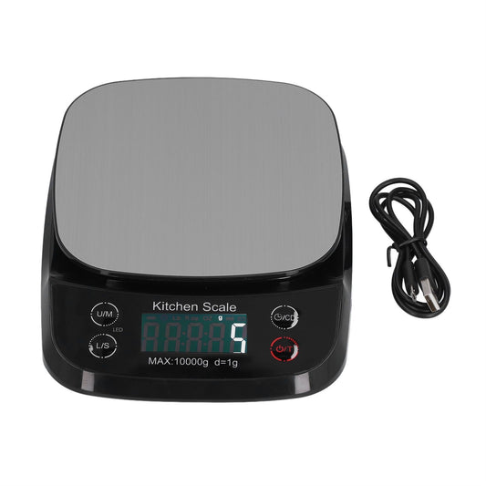 Kitchen Digital Scale Household Stainless Steel Rechargeable Baking Scale for Weighing Food Black10kg/1g V1294-YM0523-3118210314812