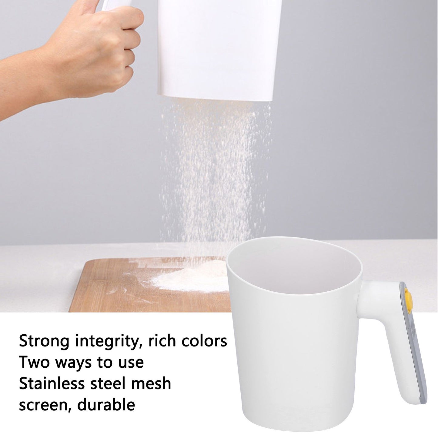 Flour Sieve 2 Using Modes Handheld Electric Cup Shape White Powder Sieve for Home Baking Flour Icing Sugar V1294-YM0523-3118210316611