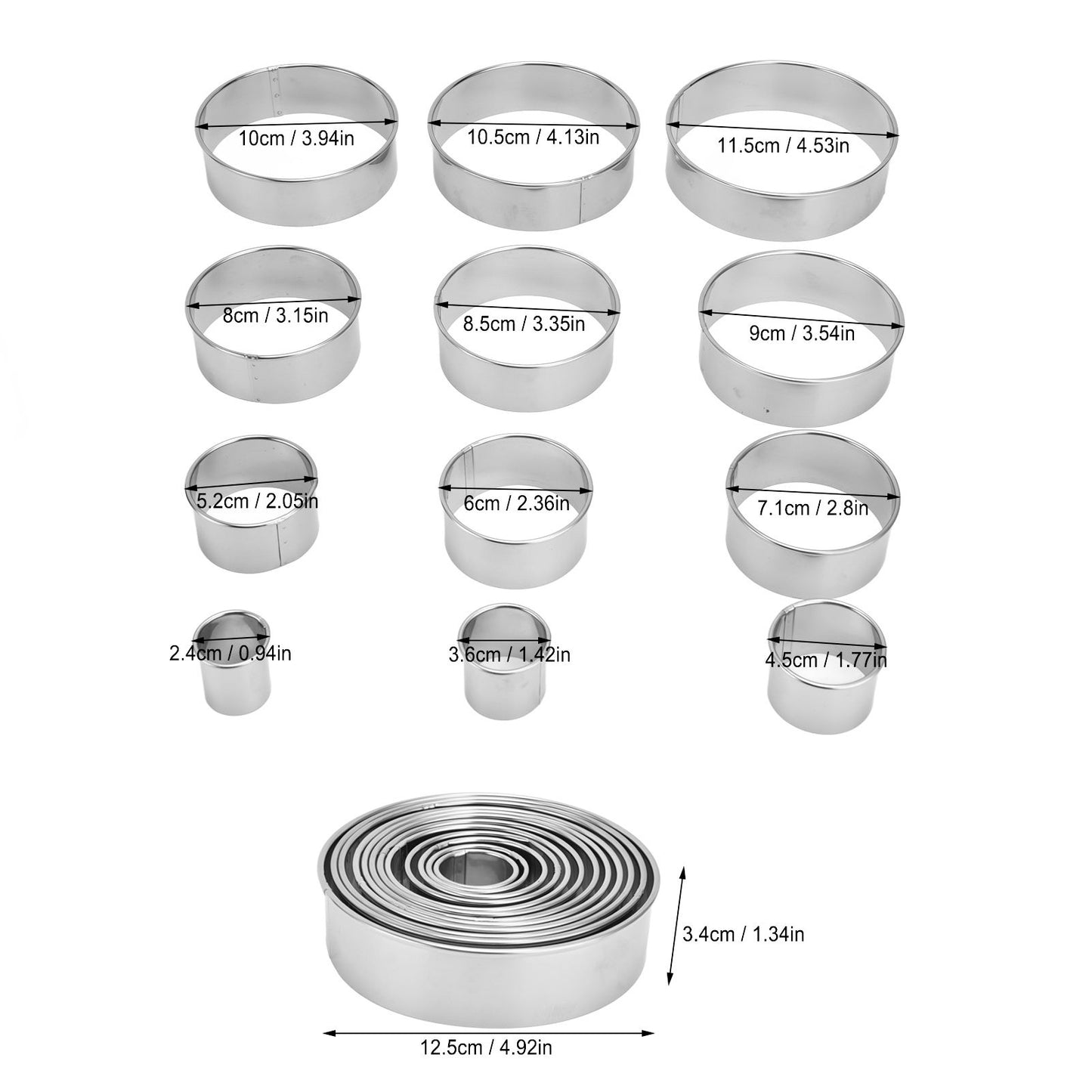 12pcs Portable Round Cookie Molds Mousse Cake Ring Mould Stainless Steel Baking Accessories V1294-YM0523-3118210317611
