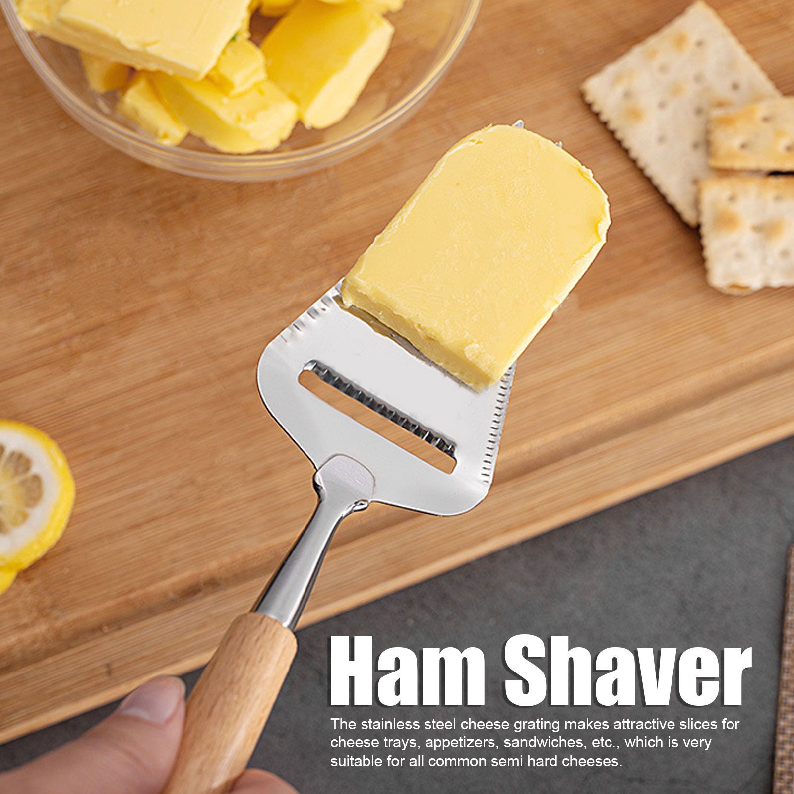Wood Handle Cheese Spatula Stainless Steel Adjustable Thickness Cheese Planer for Semi Hard Cheese V1294-YM0523-3118210317911