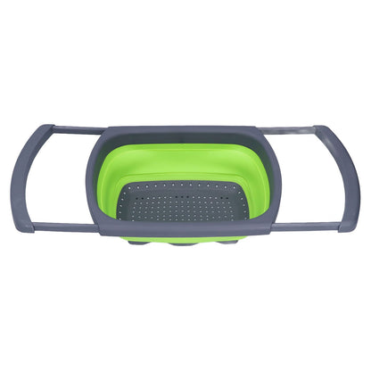 Green Foldable Drain Basket Silicone Collapsible Fruit Vegetable Wash Strainer Basket for Home Kitchen V1294-YM0523-3118210318011