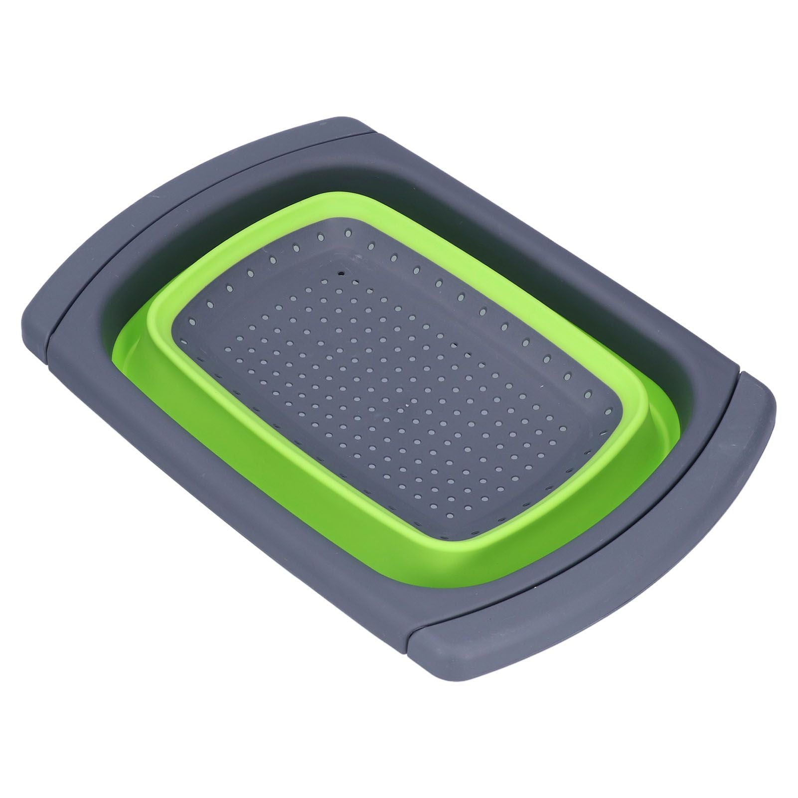 Green Foldable Drain Basket Silicone Collapsible Fruit Vegetable Wash Strainer Basket for Home Kitchen V1294-YM0523-3118210318011