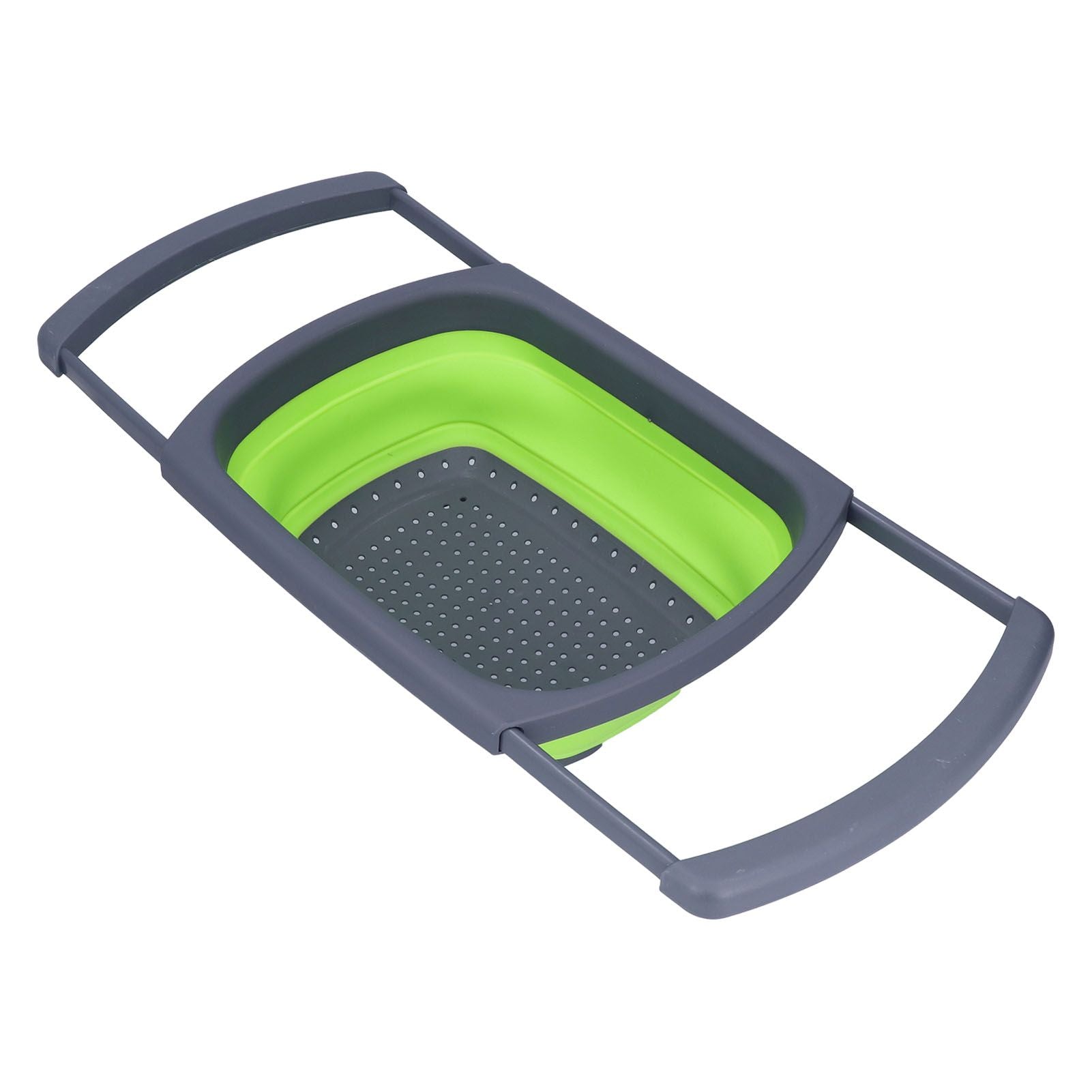 Green Foldable Drain Basket Silicone Collapsible Fruit Vegetable Wash Strainer Basket for Home Kitchen V1294-YM0523-3118210318011