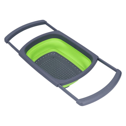 Green Foldable Drain Basket Silicone Collapsible Fruit Vegetable Wash Strainer Basket for Home Kitchen V1294-YM0523-3118210318011