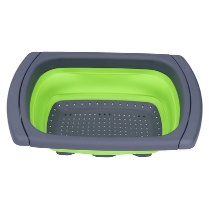 Green Foldable Drain Basket Silicone Collapsible Fruit Vegetable Wash Strainer Basket for Home Kitchen V1294-YM0523-3118210318011